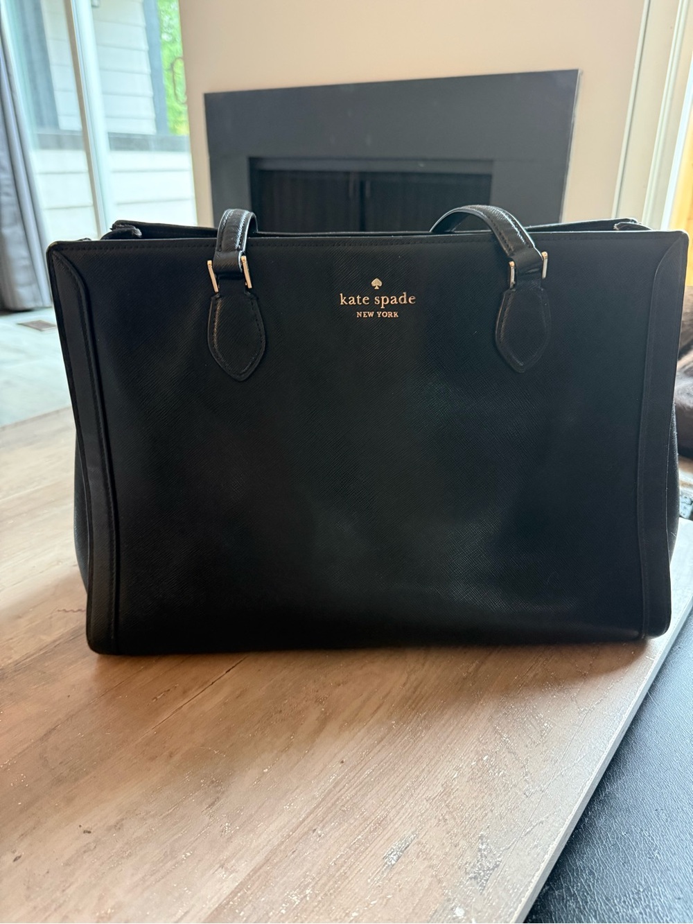 kate spade Black Saffiano Shoulder Bag with Gold Logo